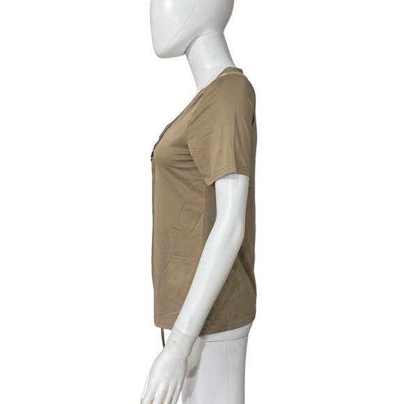 Beige V Neck Lace Up Short Sleeve Top
New - Picture 4 of 6